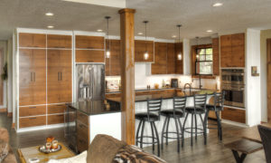 kitchen with overhead hanging lighting